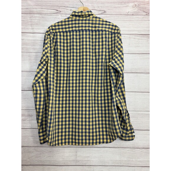 J Crew Shirt Men Turmeric Navy Mercantile Slim Flex Washed Gingham Button Down M - Picture 3 of 6
